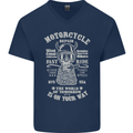 Motorcycle Repair Motorbike Biker Mens V-Neck Cotton T-Shirt Navy Blue