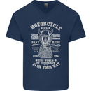 Motorcycle Repair Motorbike Biker Mens V-Neck Cotton T-Shirt Navy Blue