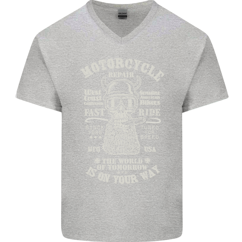 Motorcycle Repair Motorbike Biker Mens V-Neck Cotton T-Shirt Sports Grey