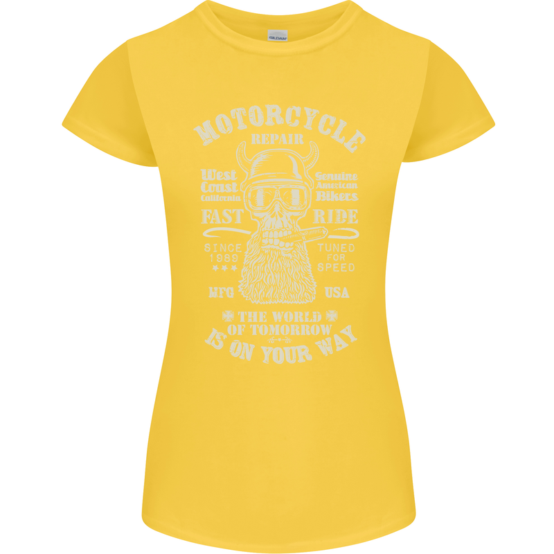 Motorcycle Repair Motorbike Biker Womens Petite Cut T-Shirt Yellow