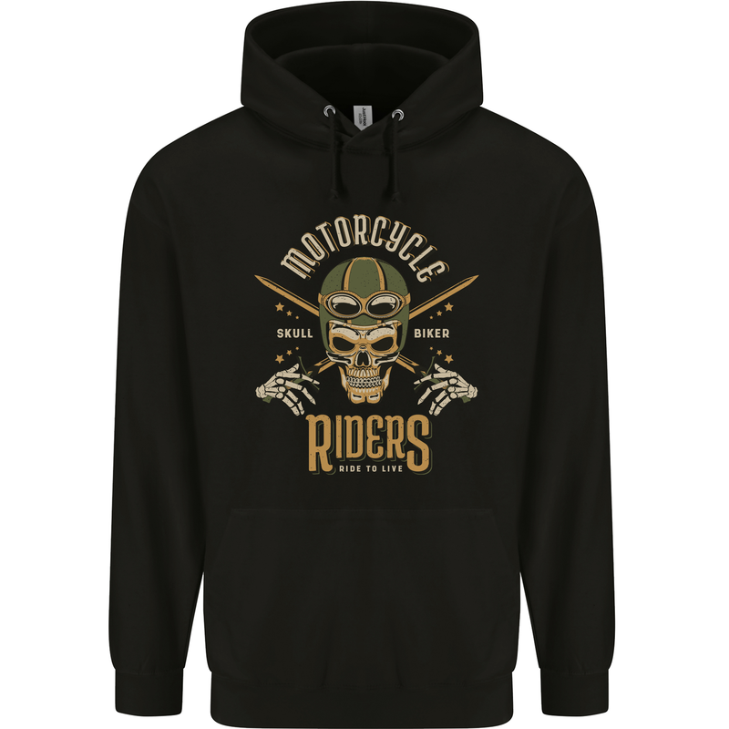 Motorcycle Riders Biker Motorbike Skull Mens 80% Cotton Hoodie Black
