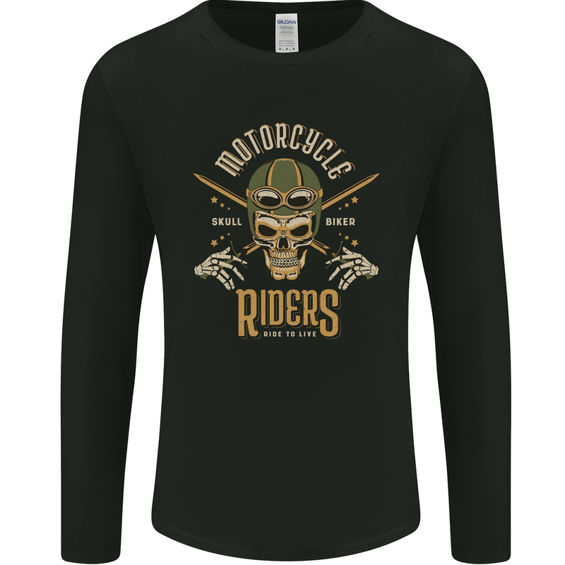 Motorcycle Riders Biker Motorbike Skull Mens Long Sleeve T-Shirt Black