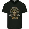 Motorcycle Riders Biker Motorbike Skull Mens V-Neck Cotton T-Shirt Black