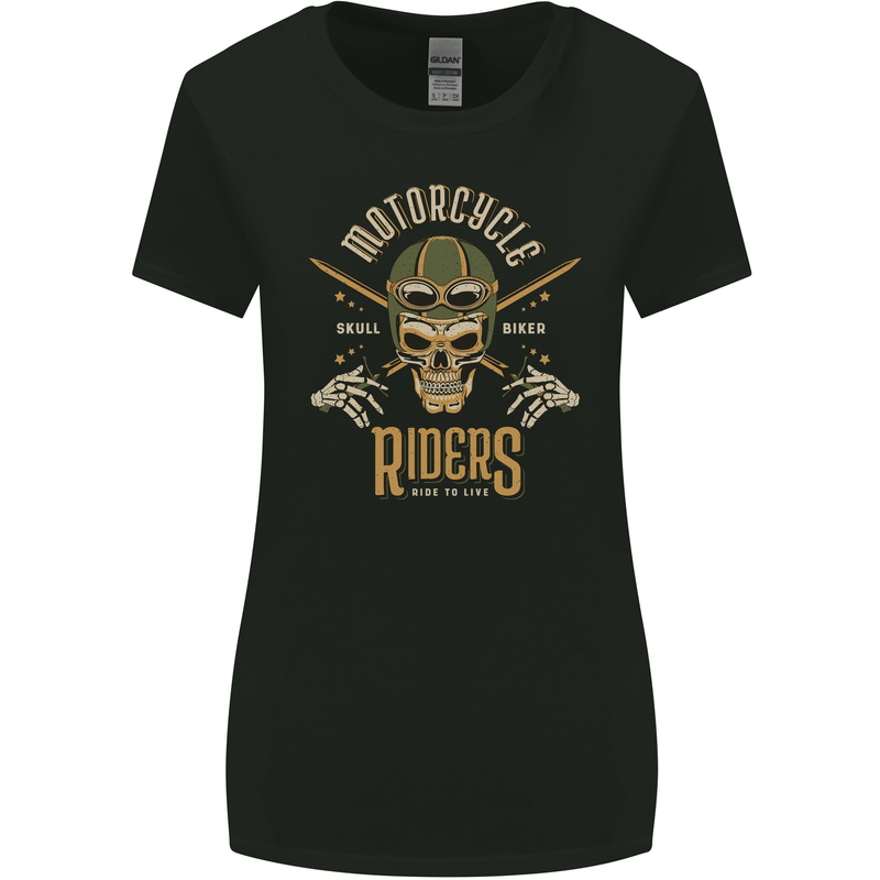 Motorcycle Riders Biker Motorbike Skull Womens Wider Cut T-Shirt Black
