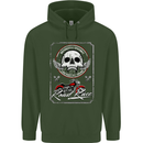 Motorcycle Road Race Biker Motorbike Skull Childrens Kids Hoodie Forest Green