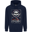 Motorcycle Road Race Biker Motorbike Skull Childrens Kids Hoodie Navy Blue