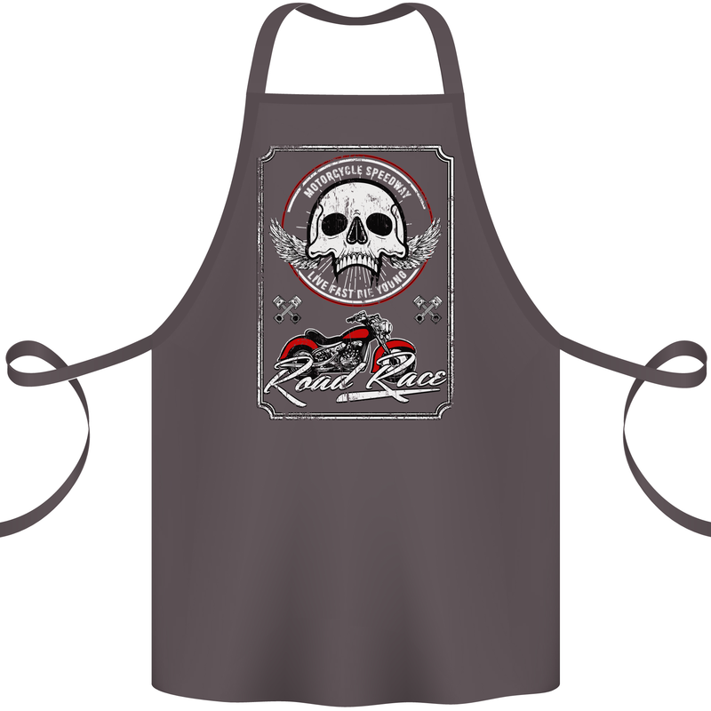 Motorcycle Road Race Biker Motorbike Skull Cotton Apron 100% Organic Dark Grey