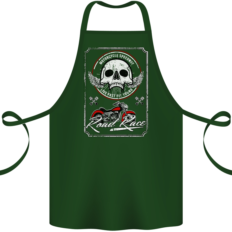 Motorcycle Road Race Biker Motorbike Skull Cotton Apron 100% Organic Forest Green