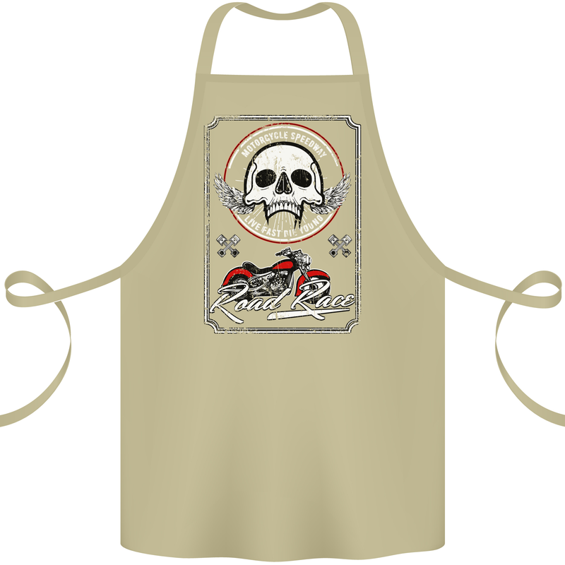 Motorcycle Road Race Biker Motorbike Skull Cotton Apron 100% Organic Khaki
