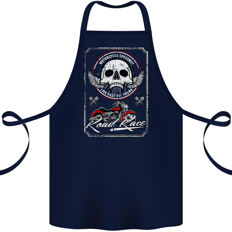 Motorcycle Road Race Biker Motorbike Skull Cotton Apron 100% Organic Navy Blue