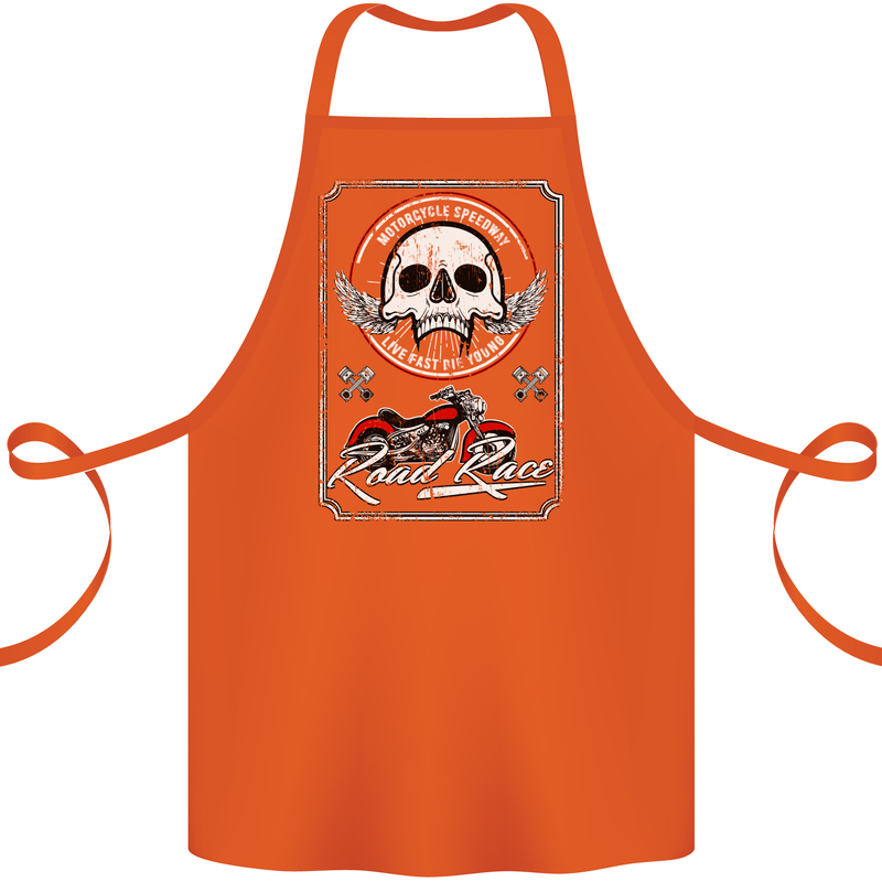 Motorcycle Road Race Biker Motorbike Skull Cotton Apron 100% Organic Orange