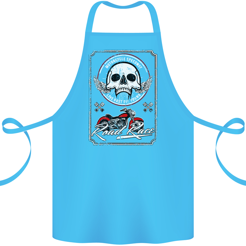 Motorcycle Road Race Biker Motorbike Skull Cotton Apron 100% Organic Turquoise