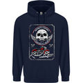 Motorcycle Road Race Biker Motorbike Skull Mens 80% Cotton Hoodie Navy Blue