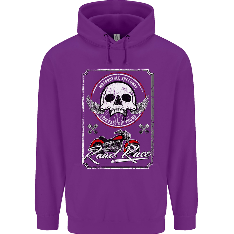 Motorcycle Road Race Biker Motorbike Skull Mens 80% Cotton Hoodie Purple