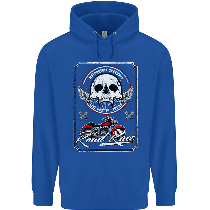 Motorcycle Road Race Biker Motorbike Skull Mens 80% Cotton Hoodie Royal Blue