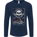 Motorcycle Road Race Biker Motorbike Skull Mens Long Sleeve T-Shirt Navy Blue