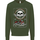 Motorcycle Road Race Biker Motorbike Skull Mens Sweatshirt Jumper Forest Green