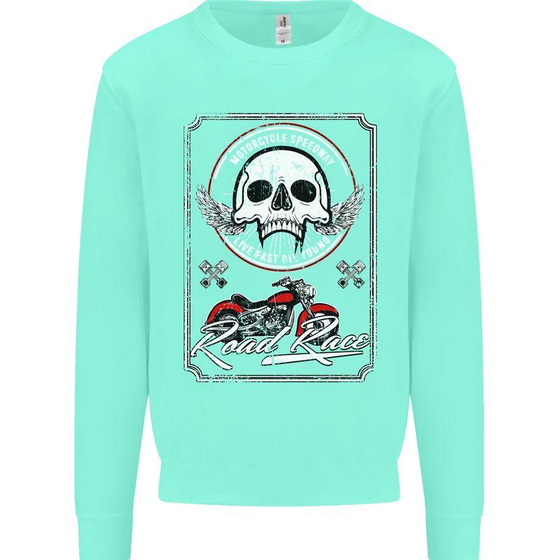 Motorcycle Road Race Biker Motorbike Skull Mens Sweatshirt Jumper Peppermint