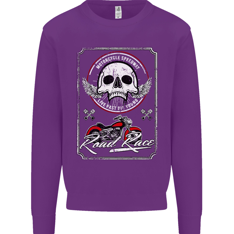 Motorcycle Road Race Biker Motorbike Skull Mens Sweatshirt Jumper Purple