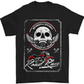 Motorcycle Road Race Biker Motorbike Skull Mens T-Shirt Cotton Gildan Black