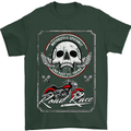 Motorcycle Road Race Biker Motorbike Skull Mens T-Shirt Cotton Gildan Forest Green