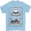 Motorcycle Road Race Biker Motorbike Skull Mens T-Shirt Cotton Gildan Light Blue