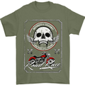 Motorcycle Road Race Biker Motorbike Skull Mens T-Shirt Cotton Gildan Military Green