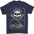 Motorcycle Road Race Biker Motorbike Skull Mens T-Shirt Cotton Gildan Navy Blue