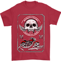 Motorcycle Road Race Biker Motorbike Skull Mens T-Shirt Cotton Gildan Red