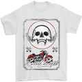 Motorcycle Road Race Biker Motorbike Skull Mens T-Shirt Cotton Gildan White