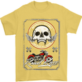 Motorcycle Road Race Biker Motorbike Skull Mens T-Shirt Cotton Gildan Yellow