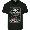Motorcycle Road Race Biker Motorbike Skull Mens V-Neck Cotton T-Shirt Black
