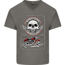 Motorcycle Road Race Biker Motorbike Skull Mens V-Neck Cotton T-Shirt Charcoal