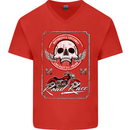 Motorcycle Road Race Biker Motorbike Skull Mens V-Neck Cotton T-Shirt Red