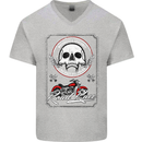 Motorcycle Road Race Biker Motorbike Skull Mens V-Neck Cotton T-Shirt Sports Grey
