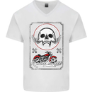 Motorcycle Road Race Biker Motorbike Skull Mens V-Neck Cotton T-Shirt White