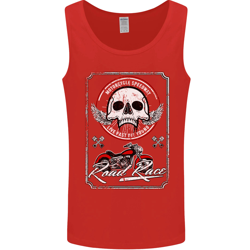 Motorcycle Road Race Biker Motorbike Skull Mens Vest Tank Top Red