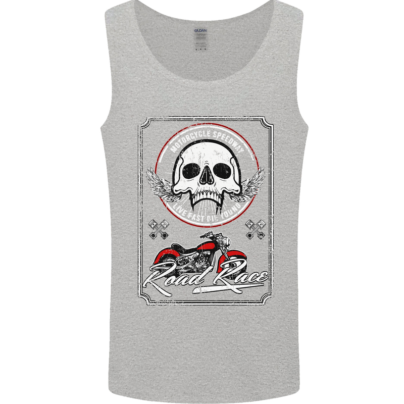 Motorcycle Road Race Biker Motorbike Skull Mens Vest Tank Top Sports Grey