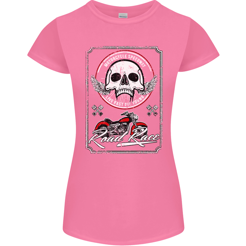 Motorcycle Road Race Biker Motorbike Skull Womens Petite Cut T-Shirt Azalea