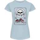 Motorcycle Road Race Biker Motorbike Skull Womens Petite Cut T-Shirt Light Blue