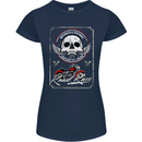 Motorcycle Road Race Biker Motorbike Skull Womens Petite Cut T-Shirt Navy Blue