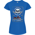 Motorcycle Road Race Biker Motorbike Skull Womens Petite Cut T-Shirt Royal Blue