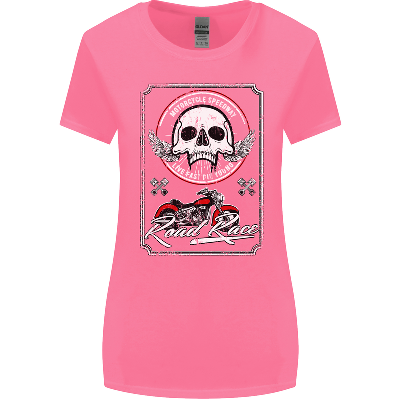 Motorcycle Road Race Biker Motorbike Skull Womens Wider Cut T-Shirt Azalea