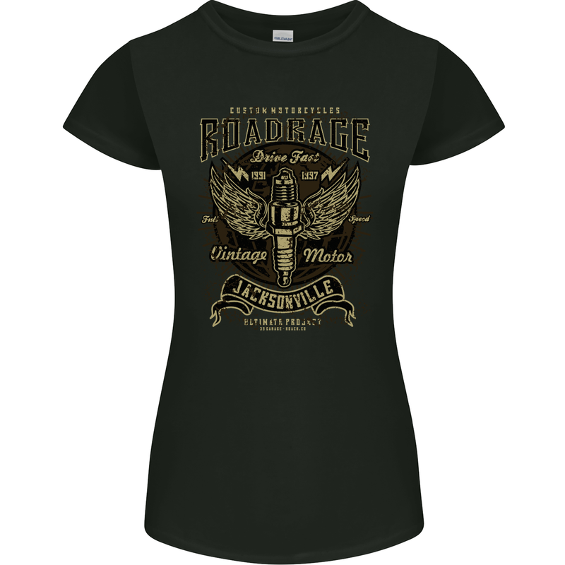 Motorcycle Roadrage Motorbike Biker Womens Petite Cut T-Shirt Black