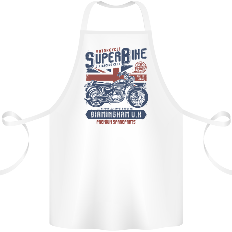 Motorcycle Superbike Birmingham U.K. Biker Cotton Apron 100% Organic White