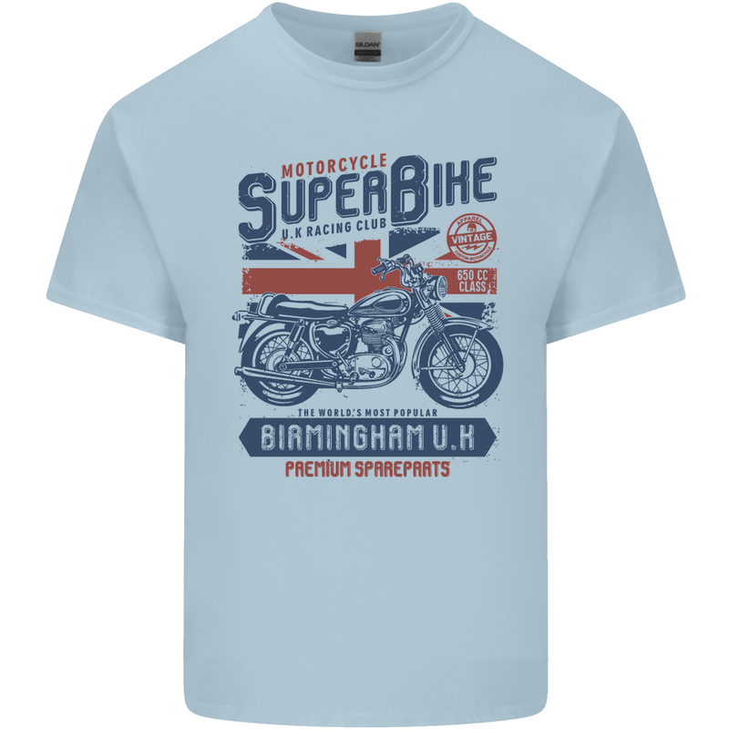 Motorcycle Superbike Birmingham U.K. Biker Mens Cotton T-Shirt Tee Top Light Blue