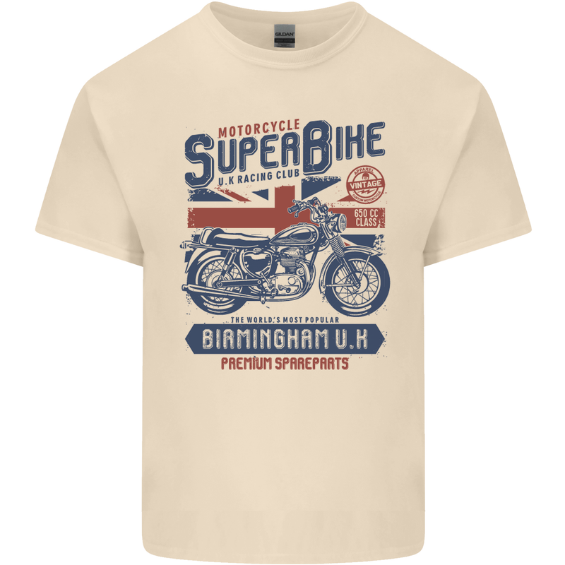 Motorcycle Superbike Birmingham U.K. Biker Mens Cotton T-Shirt Tee Top Natural