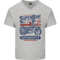 Motorcycle Superbike Birmingham U.K. Biker Mens V-Neck Cotton T-Shirt Sports Grey