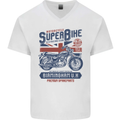 Motorcycle Superbike Birmingham U.K. Biker Mens V-Neck Cotton T-Shirt White