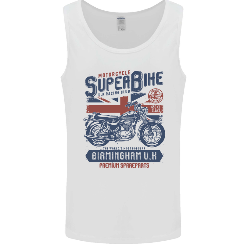 Motorcycle Superbike Birmingham U.K. Biker Mens Vest Tank Top White